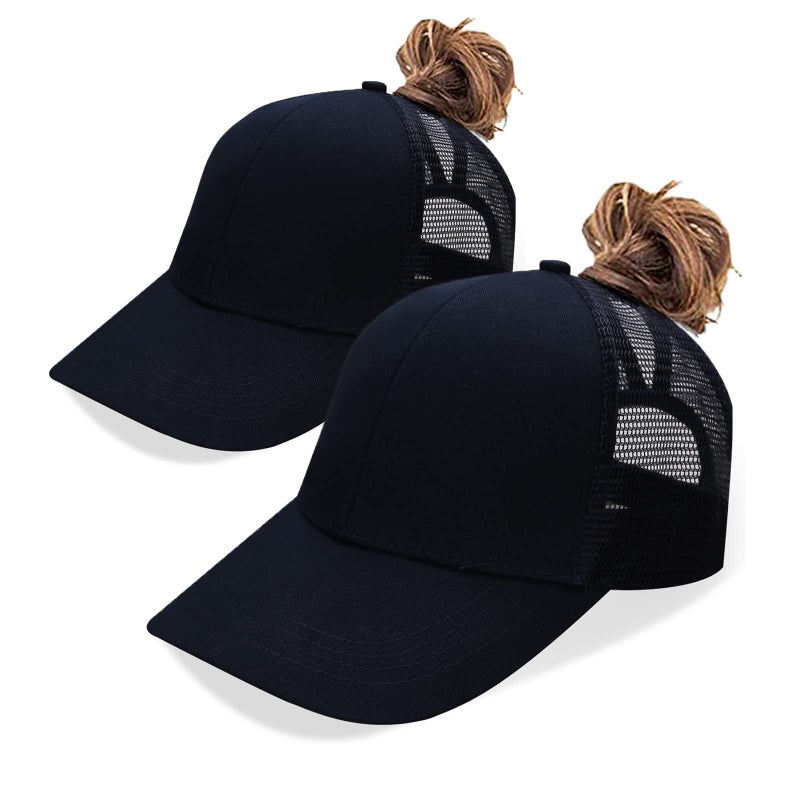 Bocianelli Criss Cross Hat Washed Distressed Baseball Cap Ponytail Hat High Messy Bun Ponycap for Women - Image 1
